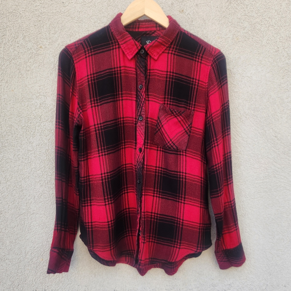 RAILS Women's Hunter Top Medium Red Black Buffalo Plaid Long Sleeve Rayon